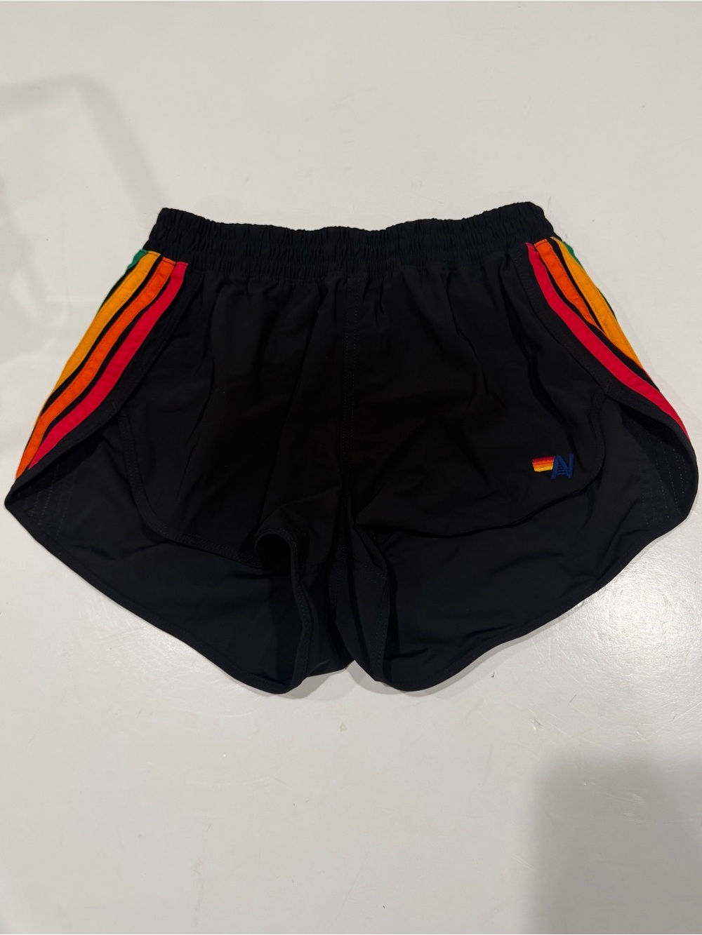 Aviator Nation Black Rainbow Stripe Retro Running Shorts Size Small